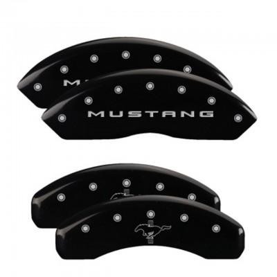 MGP Black Caliper Cover Mustang 2015-2022 V6/EcoBoost  with standard brakes logo Mustang front pony bars rear Mags 18'' minimum